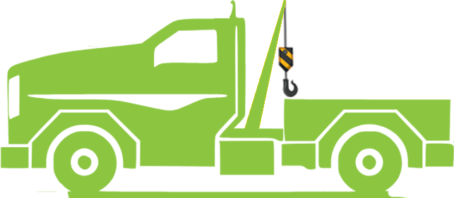 Green tow truck drawn as part of the cheap tow truck logo